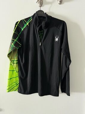 Spyder Black Pullover with Neon Green Web Sleeve Accent